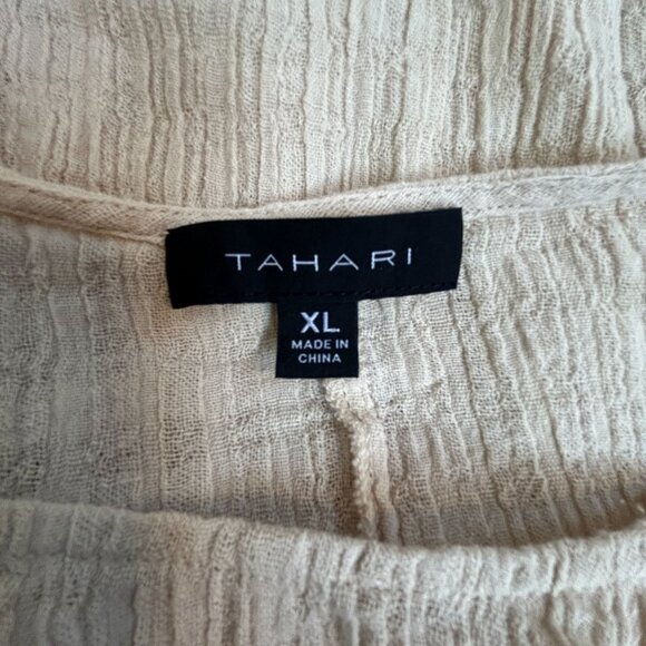 Tahari Womens Beige Textured Linen Cotton Blend Loose Fit Blouse XL Lightweight - Picture 3 of 7